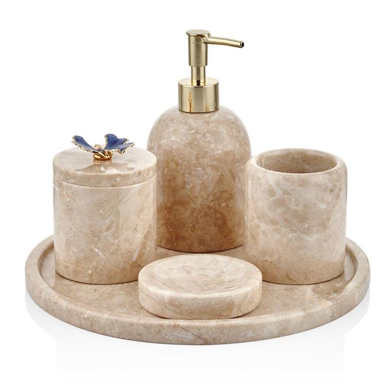Evza Mermer 5 Parça Bej Banyo Seti - Seta Bianca