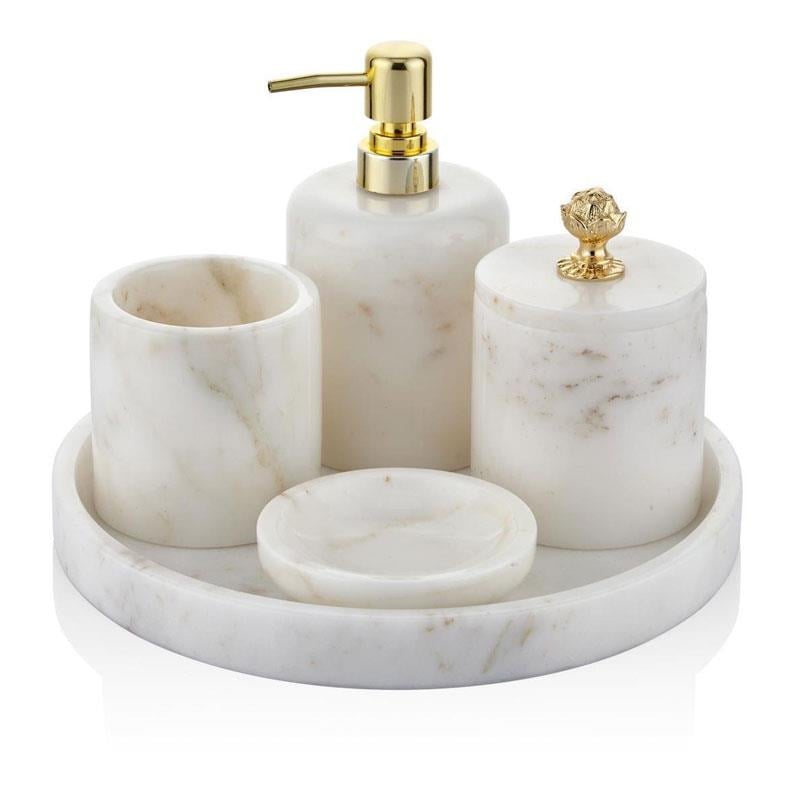 Evza Mermer 5 Parça Bloom Beyaz Banyo Seti - Seta Bianca