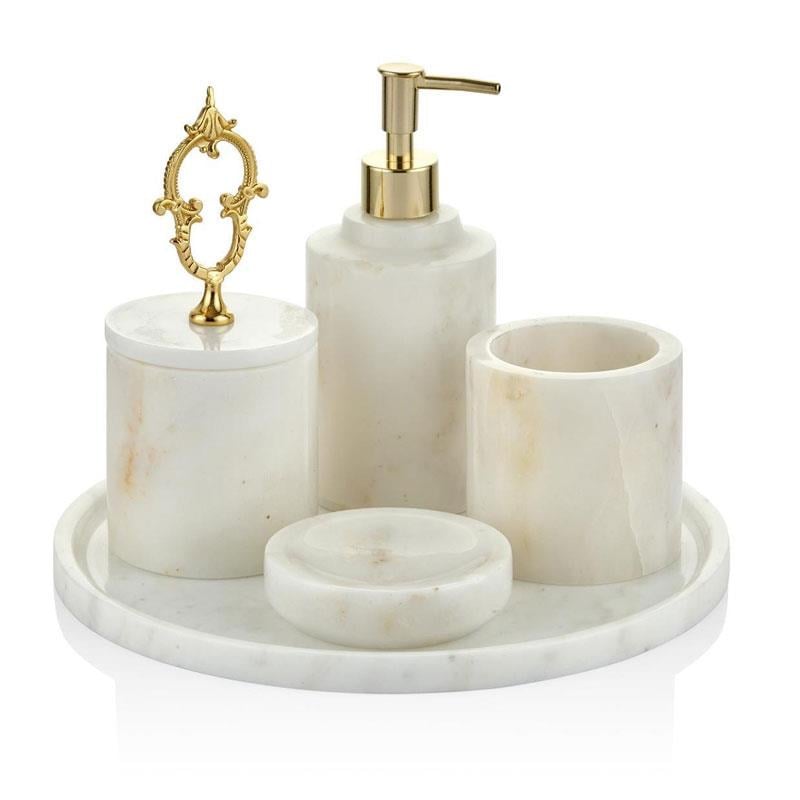 Evza Mermer 5 Parça Klasik Beyaz Banyo Seti - Seta Bianca