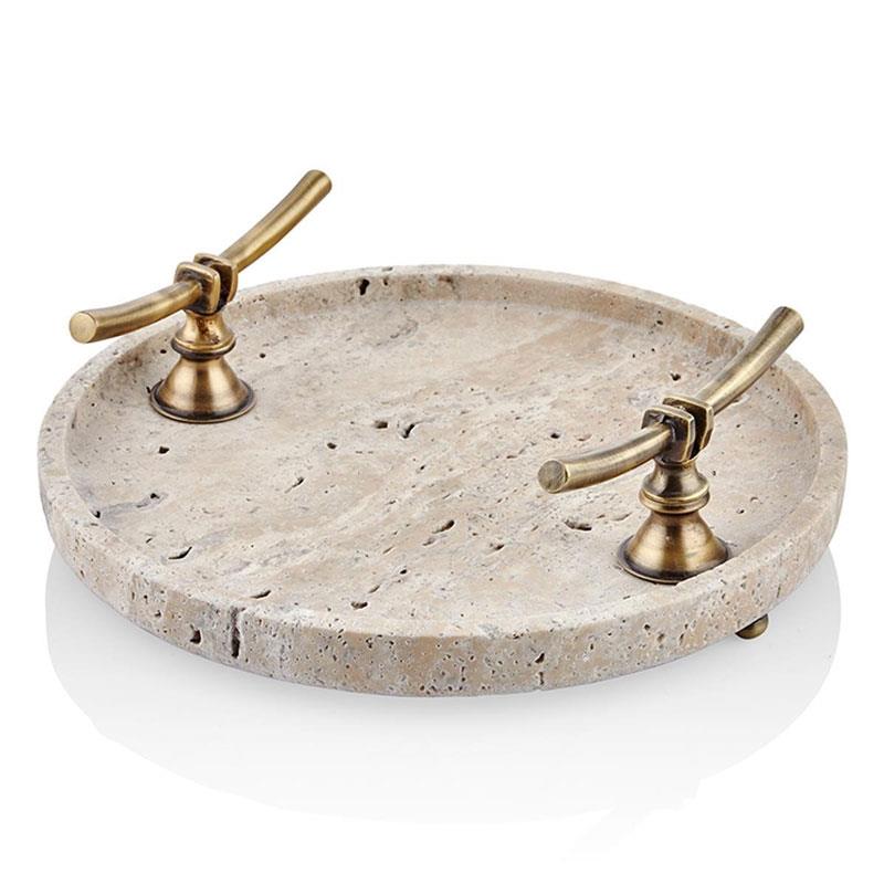 Evza Mermer Yuvarlak Traverten Tepsi 30 cm - Seta Bianca