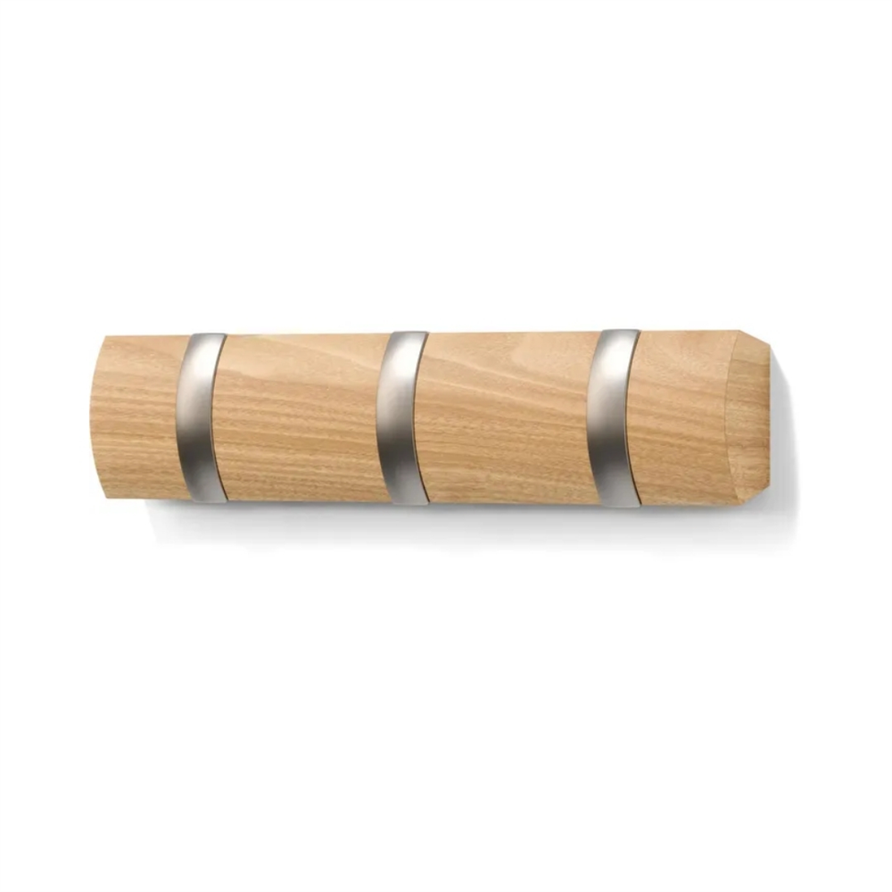 Flip 3'Lü Duvar Kancası Doğal-Nikel 30x6x3 cm - Umbra