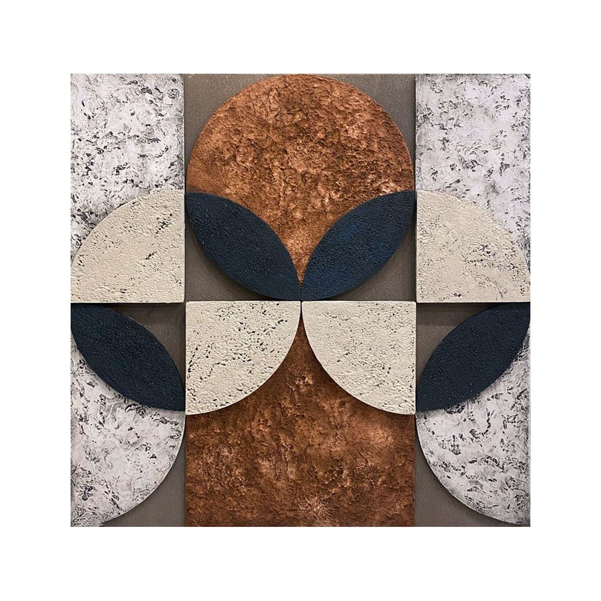 Toprak tonlu kabartma geometrik desenleriyle modern salonlara derinlik katan el işçiliği tablo wien-0034 Çamlıca Home