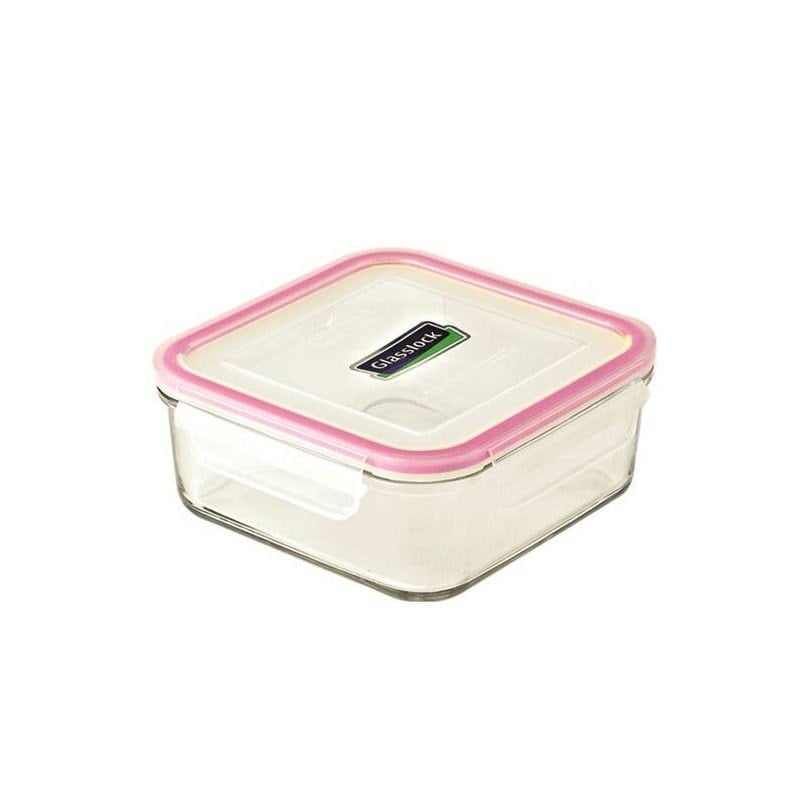Glasslock Kare Cam Saklama Kabı 490 ml - Pembe Kilitli Kapaklı Küçük Boy Porsiyonluk Temperli Cam Saklama Kutusu Görseli