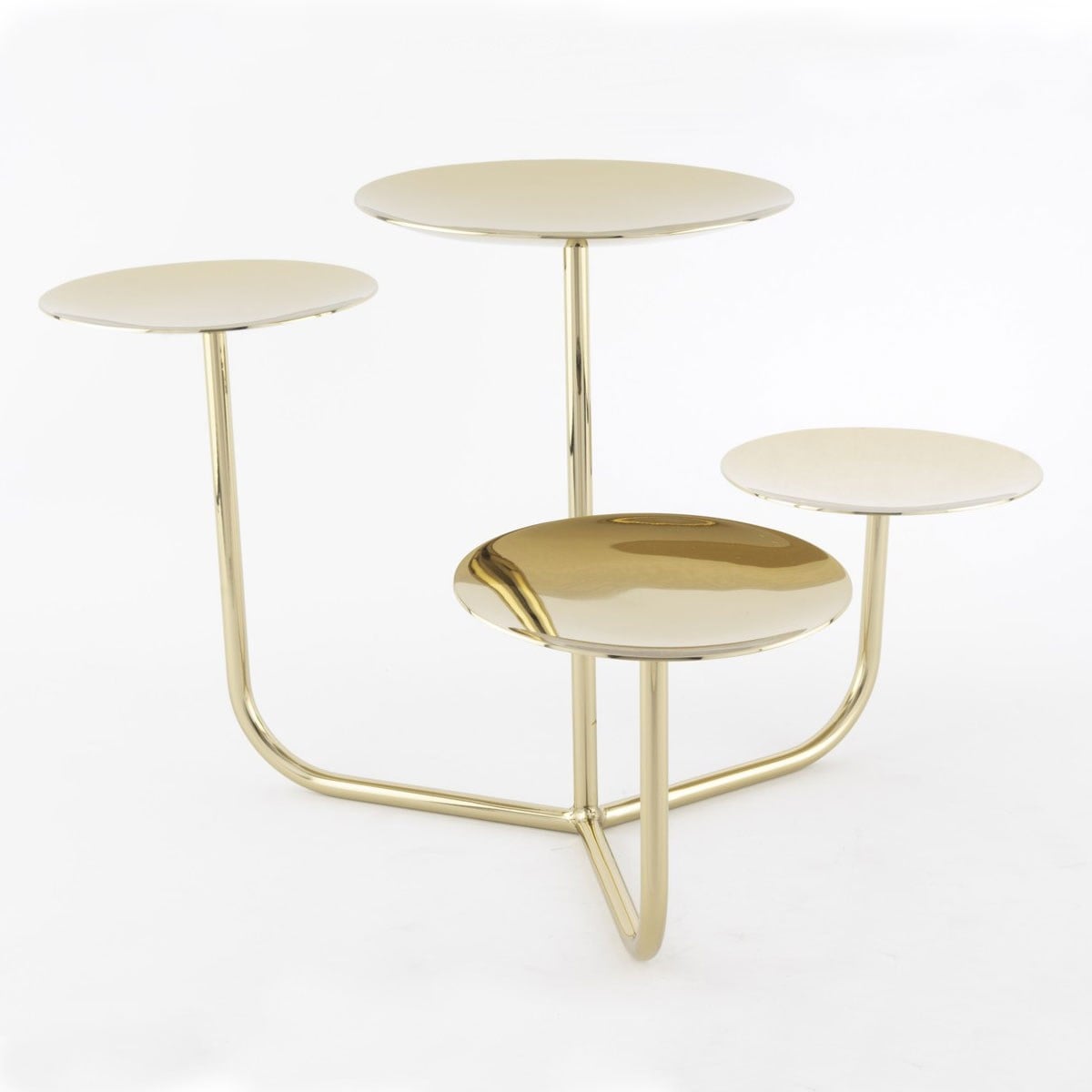 Çamlıca Home parlak altın sarısı gold kaplama 4 kademeli dairesel tablalı basamaklı metal pasta cupcake kurabiye ve tatlı standı beyaz zemin ürün çekimi 40x26 cm