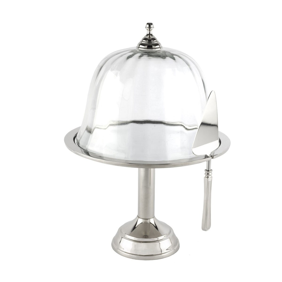 Çamlıca Home gümüş fanuslu ve spatulalı ayaklı metal pasta standı 30x42 cm