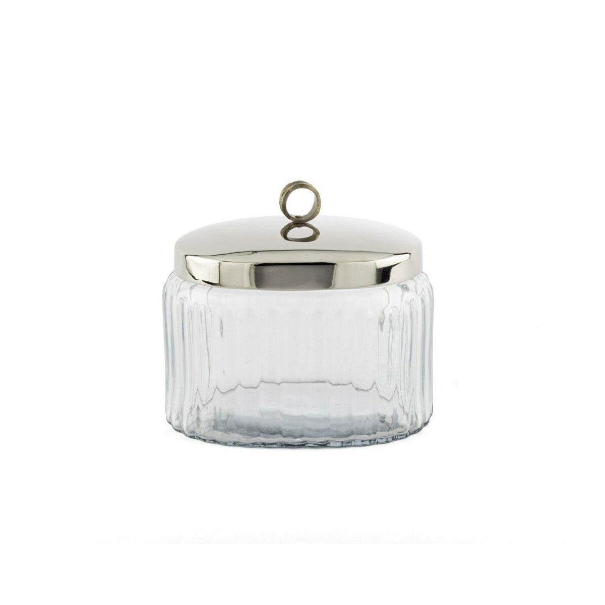 Gümüş Kapaklı Halka Kulplu Oval Fitilli Cam Kavanoz 16x12x15 cm