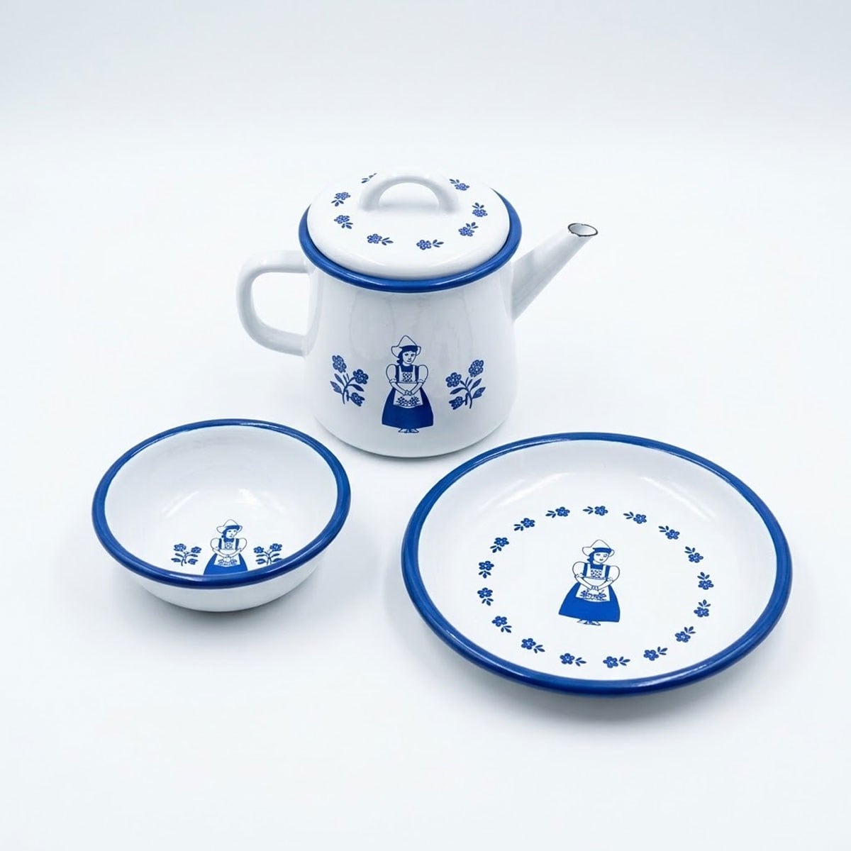 Açık hava kamp ve karavan yaşamı için kırılmaya dayanıklı desenli emaye kahvaltı takımı Çamlıca Home