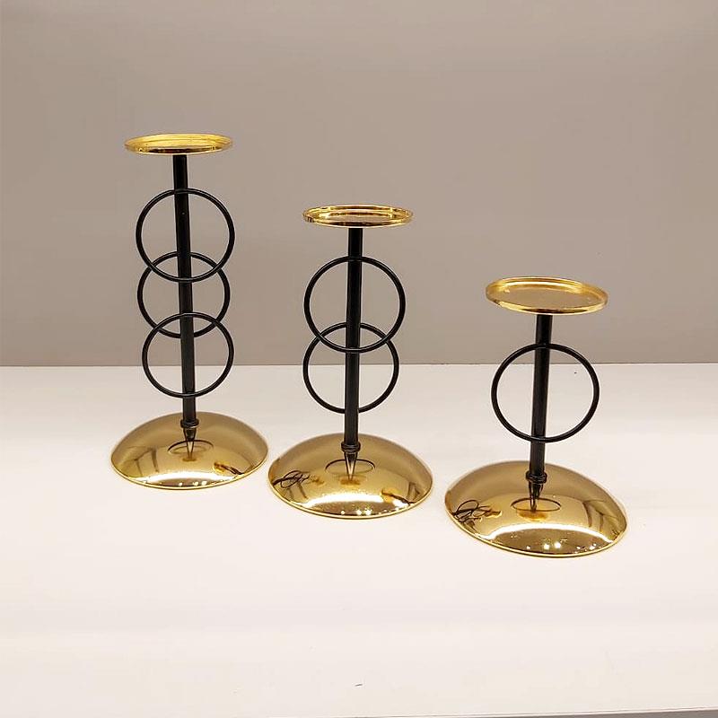 HR 3'lü Halkalı Mumluk Siyah Gold - Hera