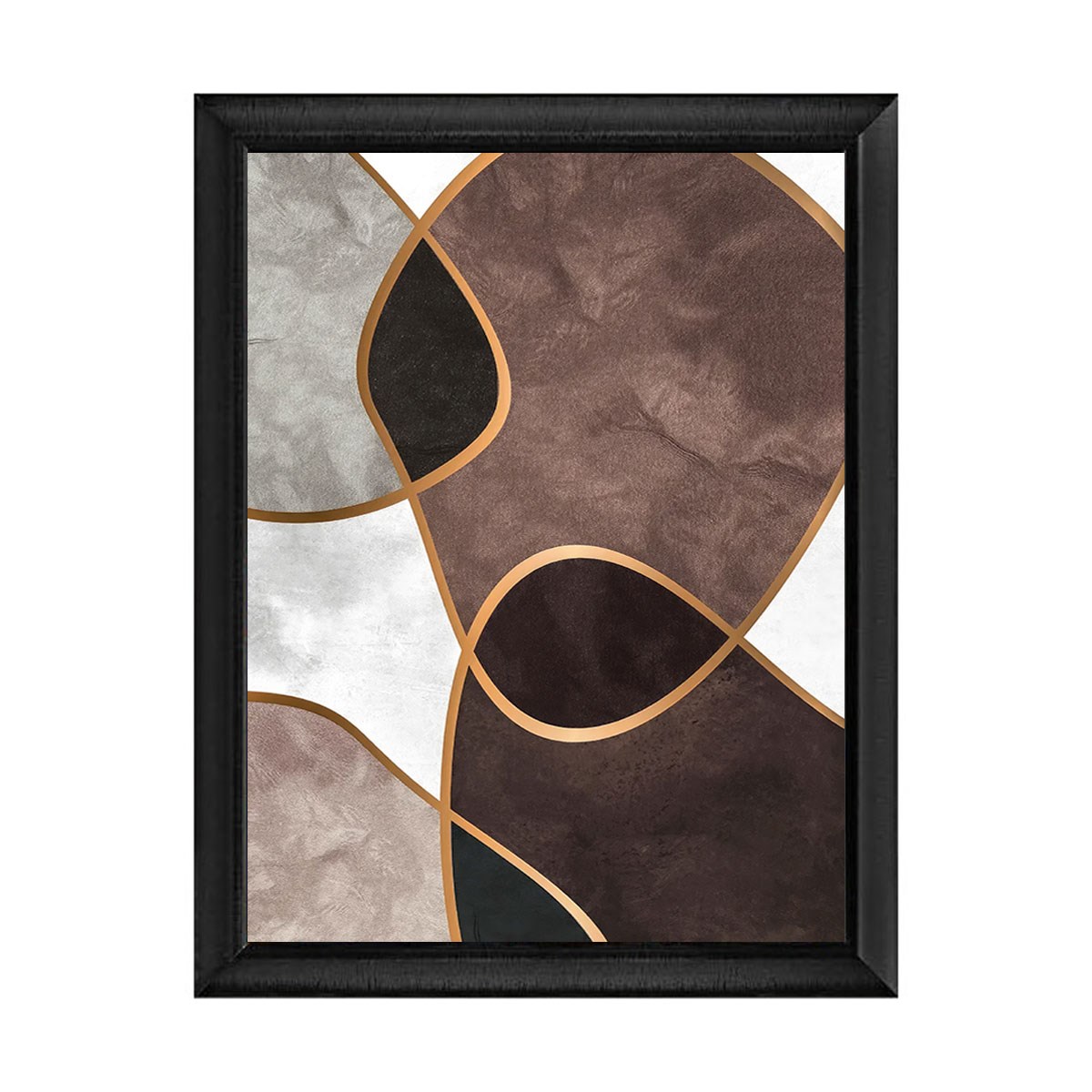 Siyah çerçeveli kahve ve bej geometrik hatlı soyut tablo ab-1019 - Çamlıca Home
