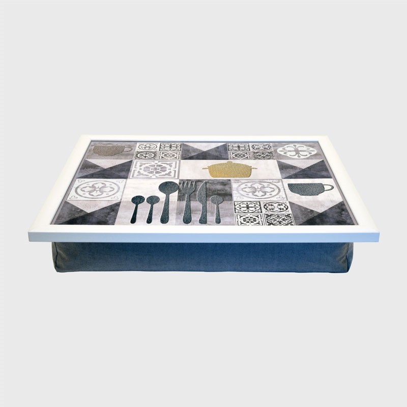 Keyif Tepsisi 47 x 37 cm Gri Çinili Mutfak - T-Tray