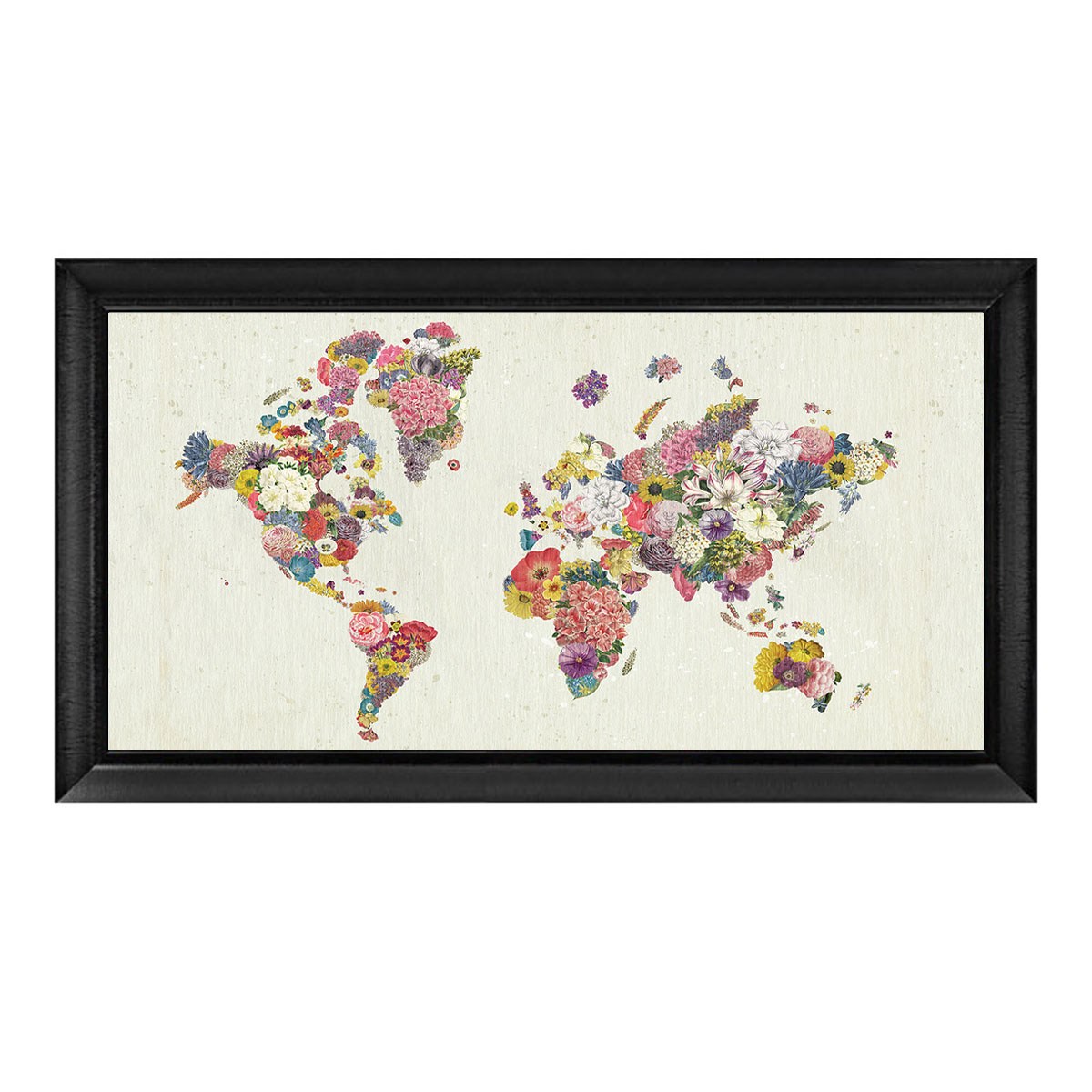 Açık renk fonla modern kontrast sunan mat siyah profilli 60x120 cm çiçekli harita tablosu gn-2260 Çamlıca Home