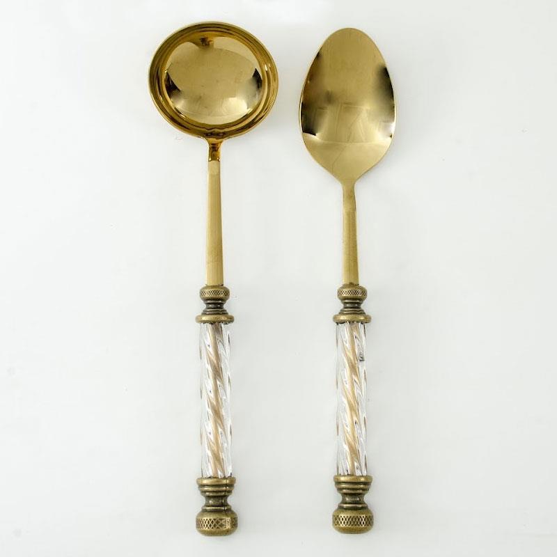 Kristal 2 Parça Pilav Kaşığı ve Çorba Kepçesi Seti Antik Titanyum - Çamlıca Home