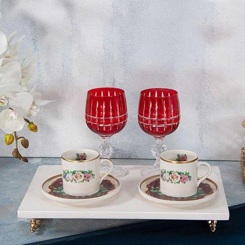 Lotus Rose Bordo 2'li Kadehli Kahve Seti - Mondecor