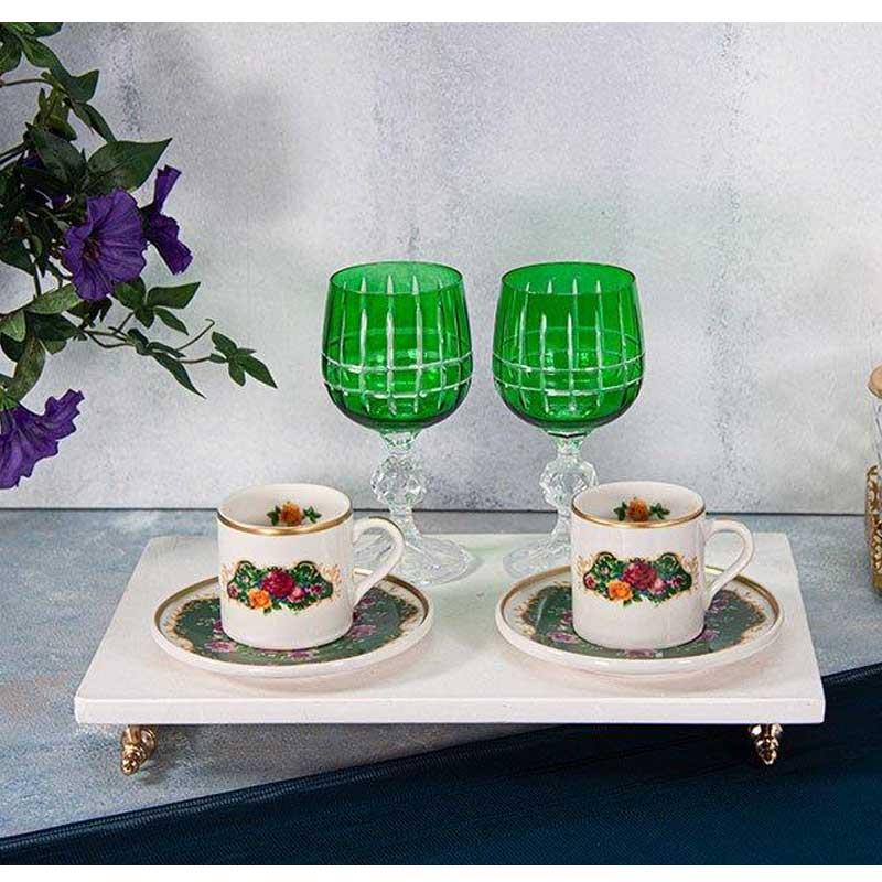 Lotus Yeşil 2'li Kadehli Kahve Seti - Mondecor