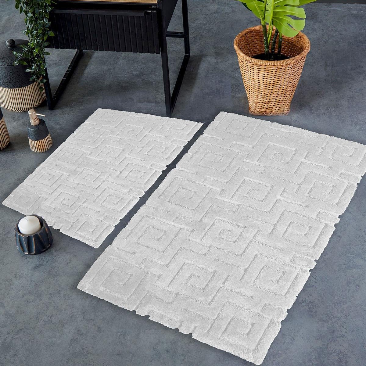 Meander Pamuk 2'li Banyo Paspas Seti 40x60 - 60x100 cm - Ekru - İyi Geceler İstanbul