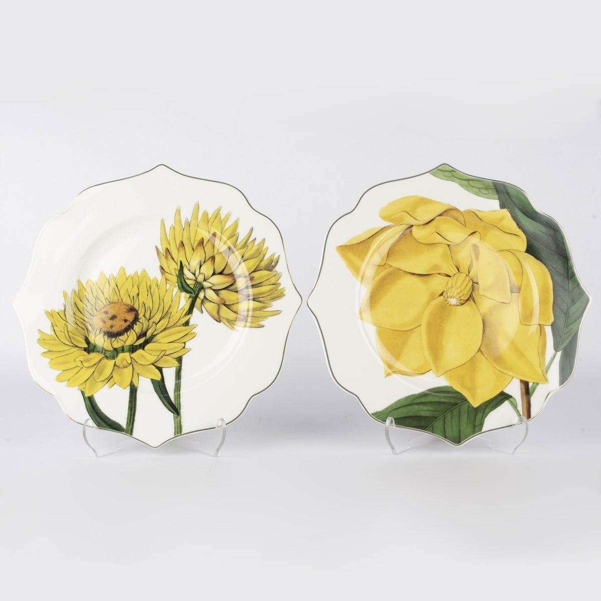Mikasa Moor Art Of Botanica sarı 2'li porselen tatlı tabağı 21 cm pasta tabağı seti canlı sarı çiçek desenli lüks sunum