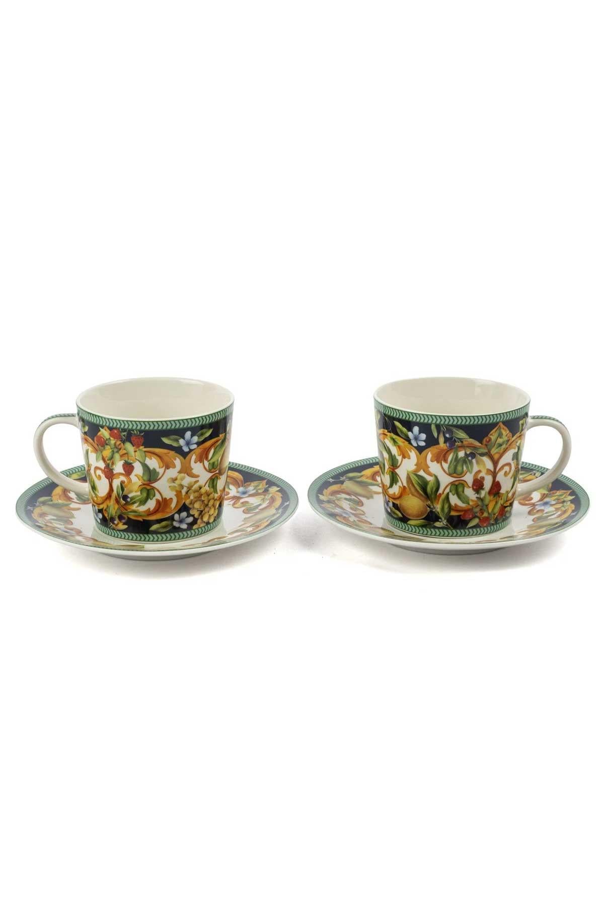 Mikasa Moor Capri Flora meyve ve çiçek desenli 2'li porselen çay fincanı seti - Çamlıca Home