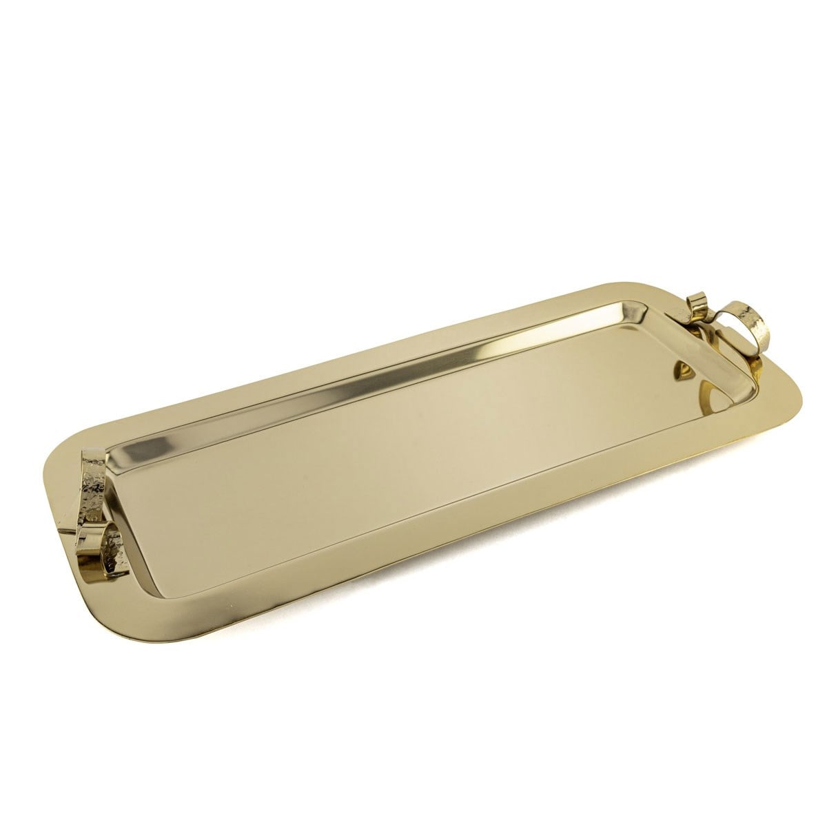 Mikasa Moor gold kaplama dalga kulplu 49x20 cm lüks sunum tepsisi, altın rengi dekoratif metal tepsi.