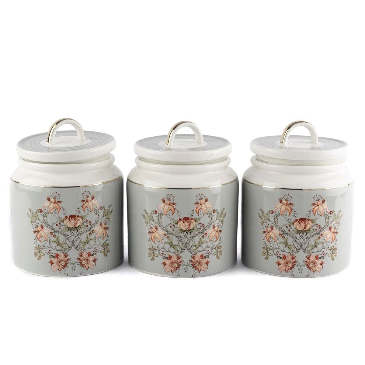 Mikasa Moor Mystic Floral 3'lü Büyük Boy Porselen Kavanoz Seti 900ml - Çiçek Desenli Mutfak Düzenleyici