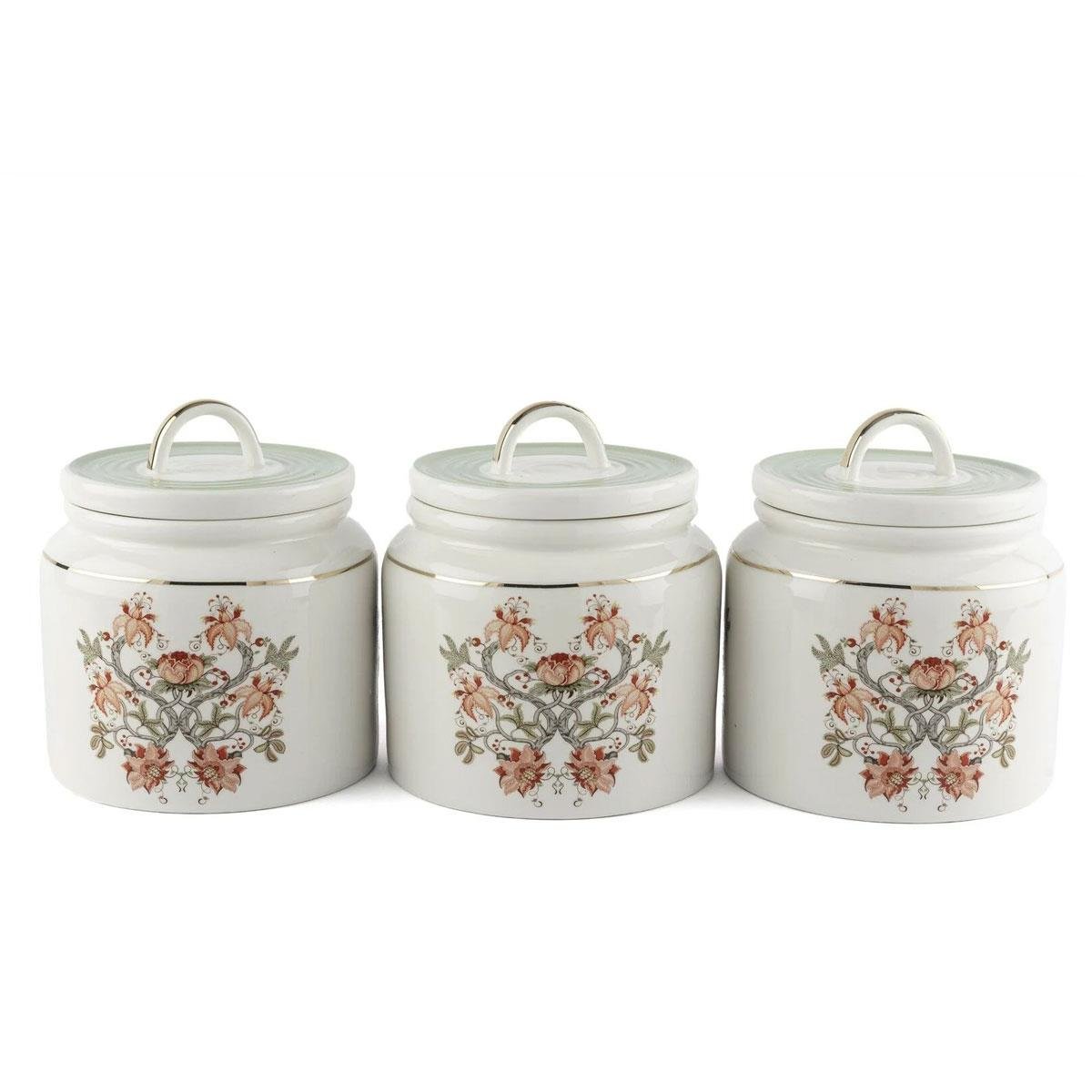 Mikasa Moor Mystic Floral 3'lü Porselen Kavanoz Seti 500ml - Çiçek Desenli Lüks Mutfak Saklama Kapları