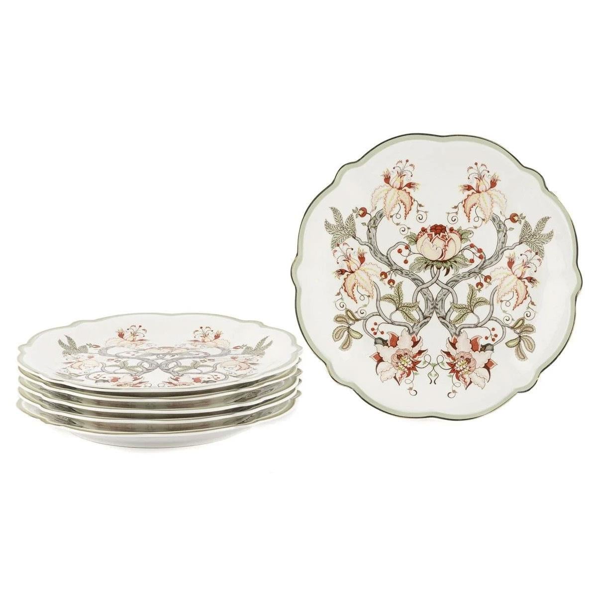 Mikasa Moor Mystic Floral 6'lı Porselen Pasta Tabağı 20 cm - Oymalı Kenar ve Çiçek Deseni