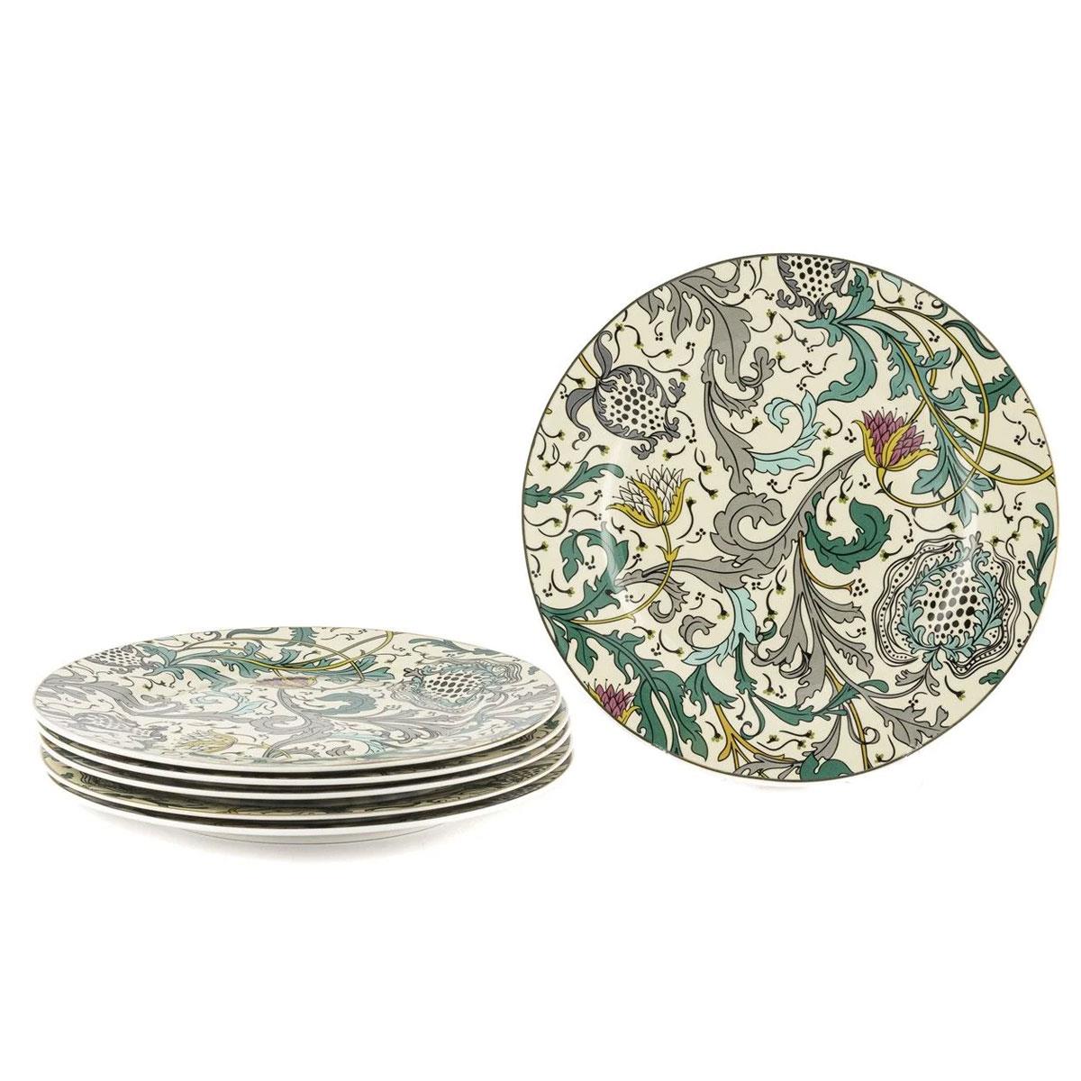 Mikasa Moor Turquoise 6'lı Porselen Pasta Tabağı 20 cm - Yoğun Çiçek ve Meyve Desenli Tatlı Tabağı