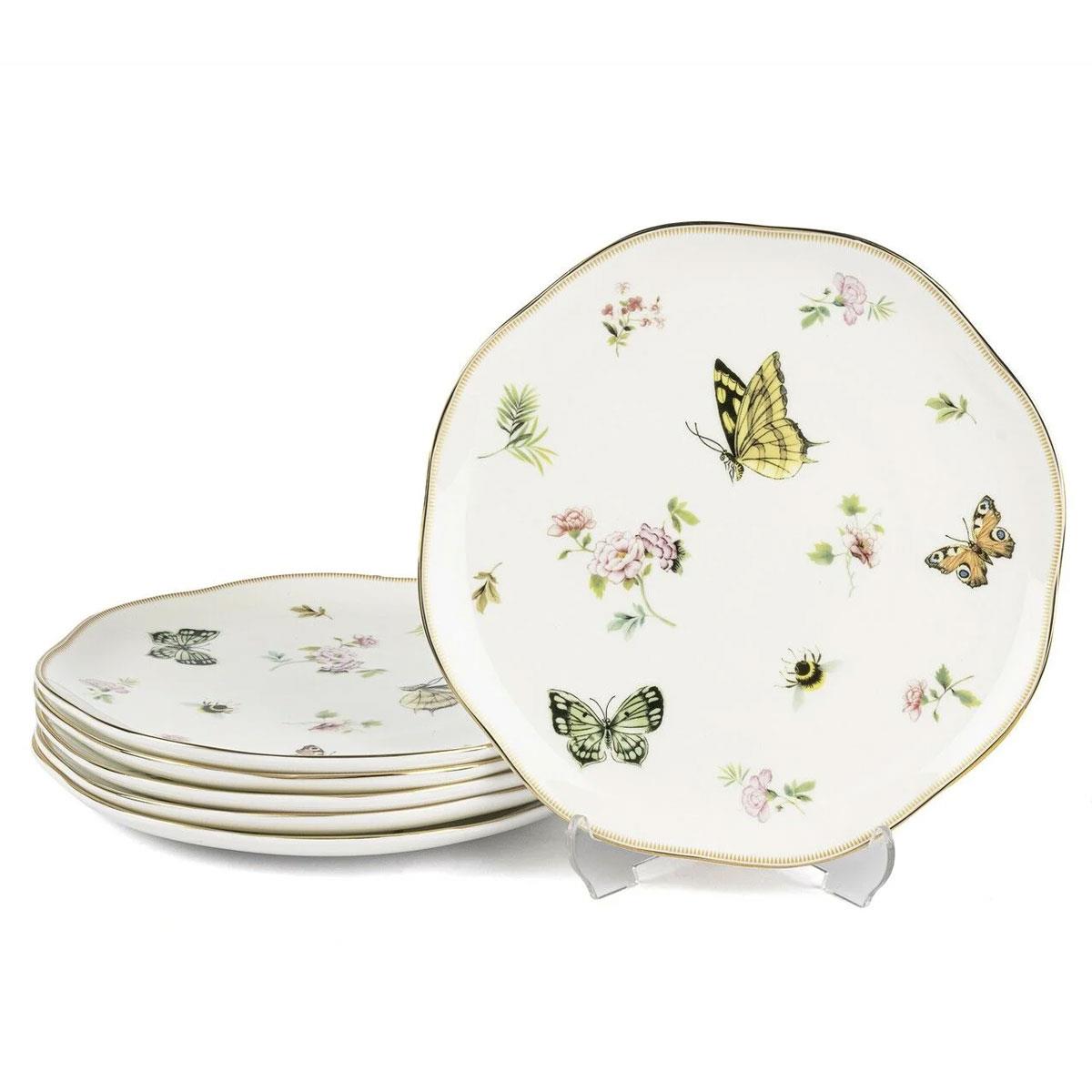 Mikasa Moor Wings of Spring 6'lı Porselen Pasta Tabağı 20 cm - Kelebek ve Bahar Çiçekleri Desenli Tatlı Tabağı