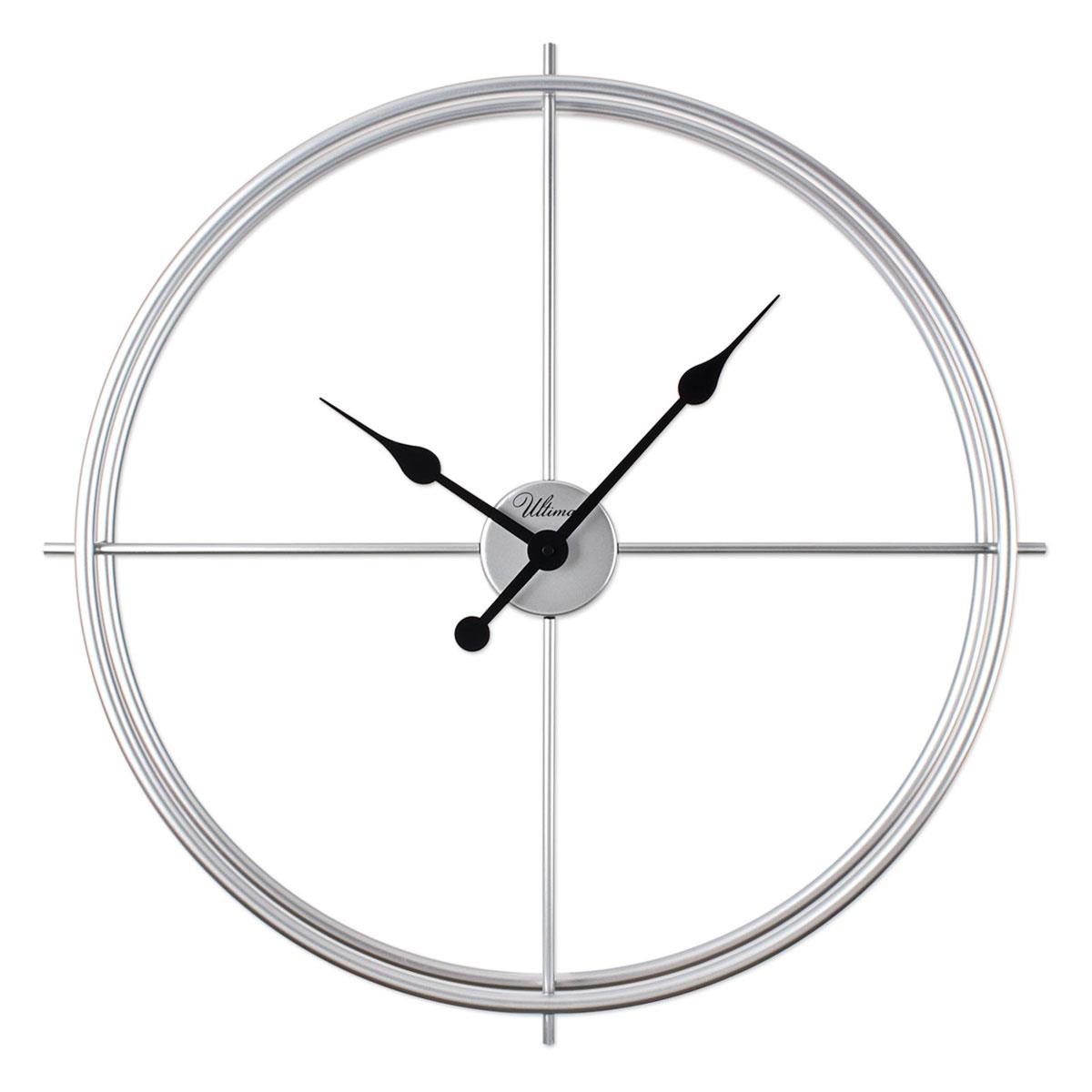 Gümüş Metal İskandinav Duvar Saati - Siyah Akrep Yelkovanlı, Büyük Boy Minimalist Dekoratif Salon Saati