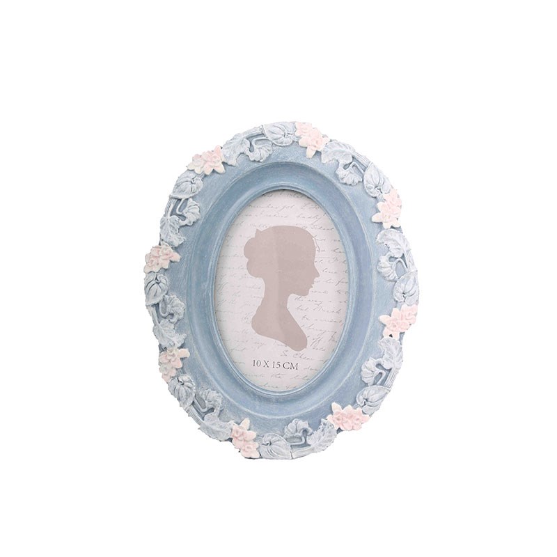 Oval Çiçekli Çerçeve 10 x 15 cm Mavi - Mondecor