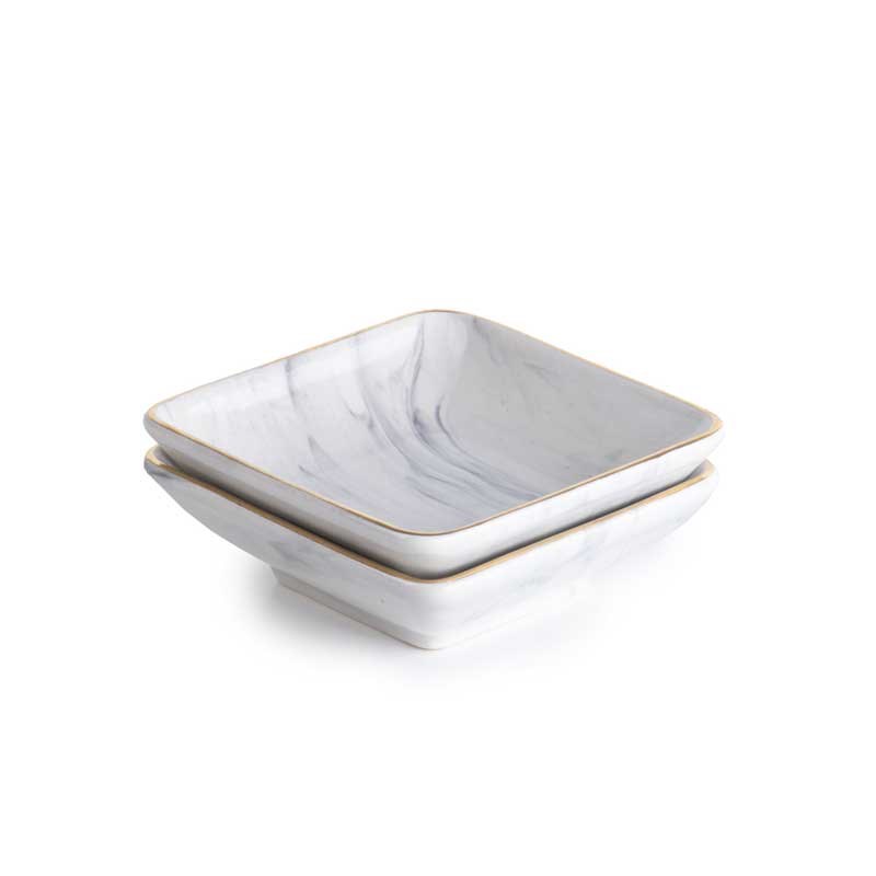 PARMLE 6'lı Kare Kase Beyaz Mermer 9 cm - Zücev