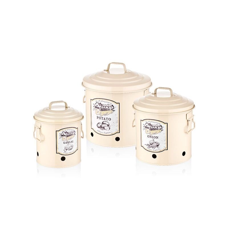 Patates Soğan Sarımsak Kovası Krem 3lü Set