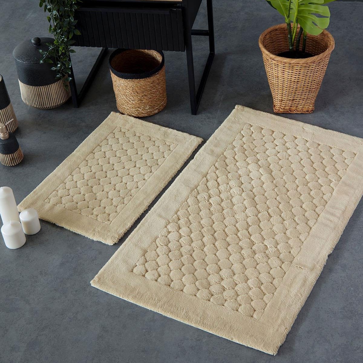Poil Pamuk 2'li Banyo Paspas Seti 40x60 - 60x100 cm - Bej - İyi Geceler İstanbul