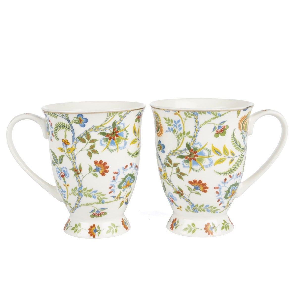 Çamlıca Home Riva Fiortia çiçek desenli ayaklı porselen kupa seti 2li 252 ml