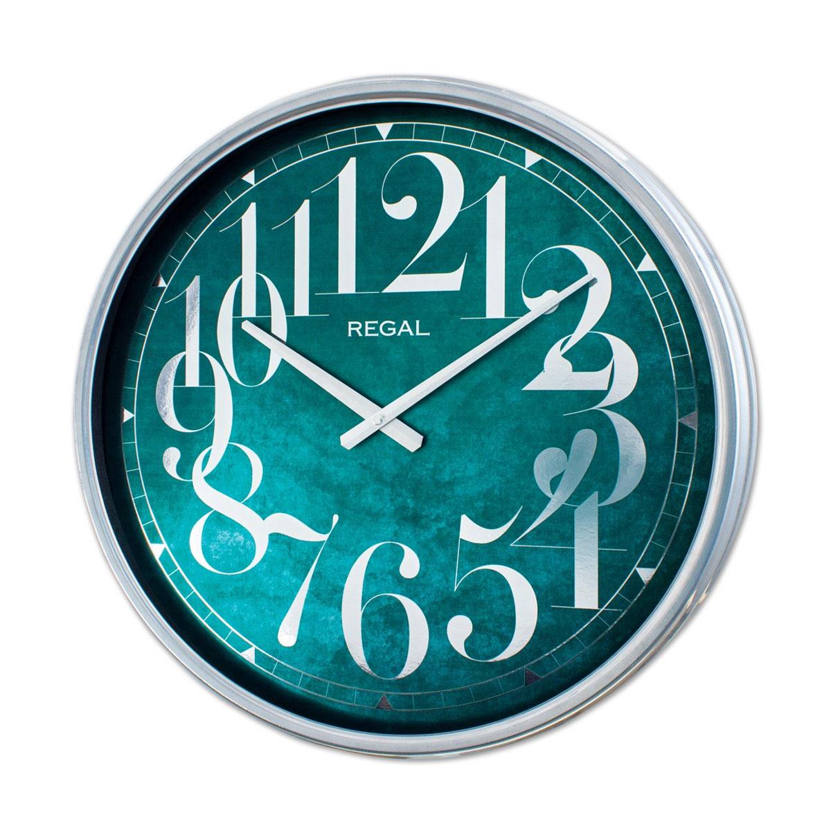 Regal Dans Eden Rakamlı Parlak Krom Metal Duvar Saati - Turkuaz Kadranlı, Büyük Boy Modern Dekoratif Saat