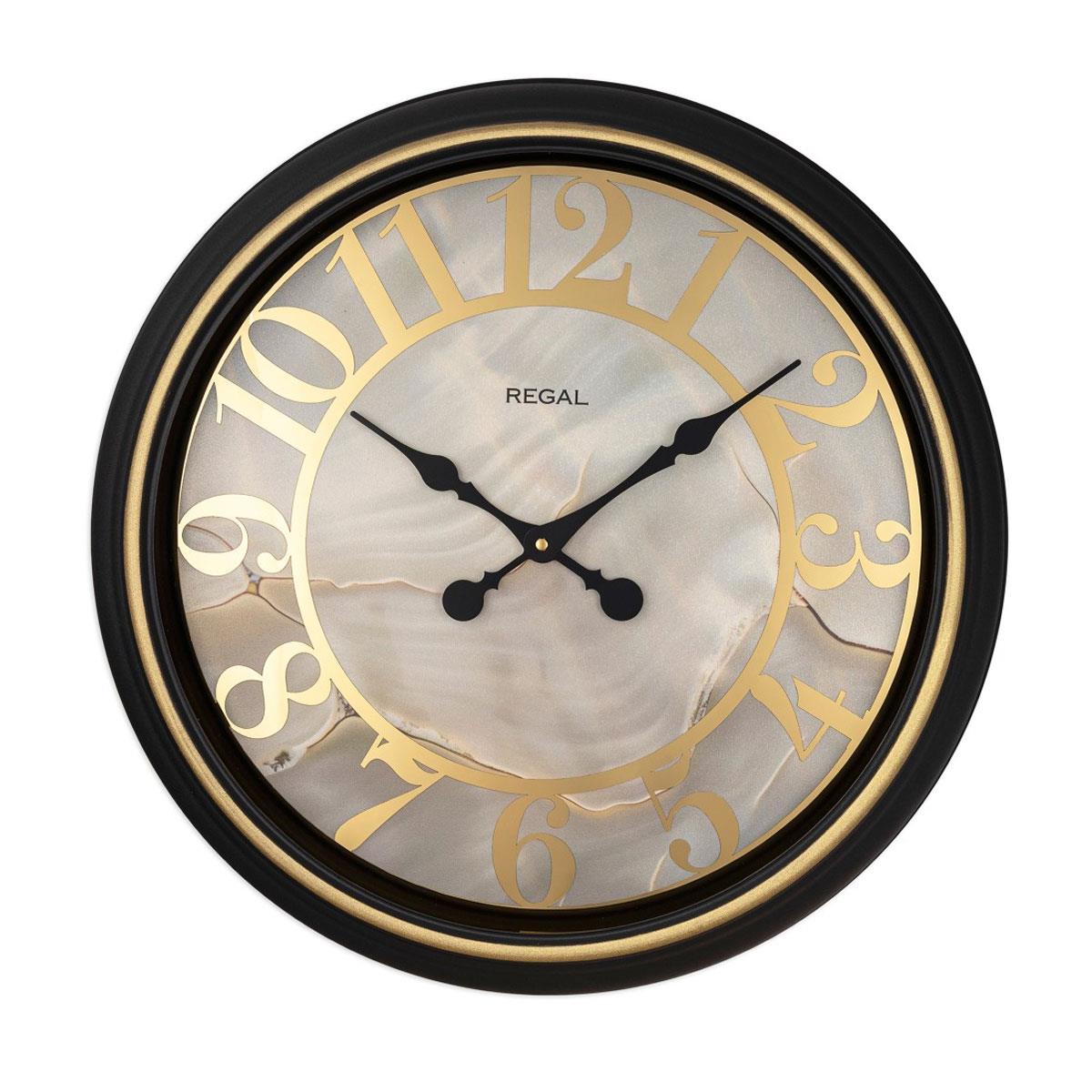 Regal Işıltılı Sedef Kadran Siyah Duvar Saati 64 cm - Gold Rakamlı Büyük Boy Lüks Dekoratif Saat - Regal