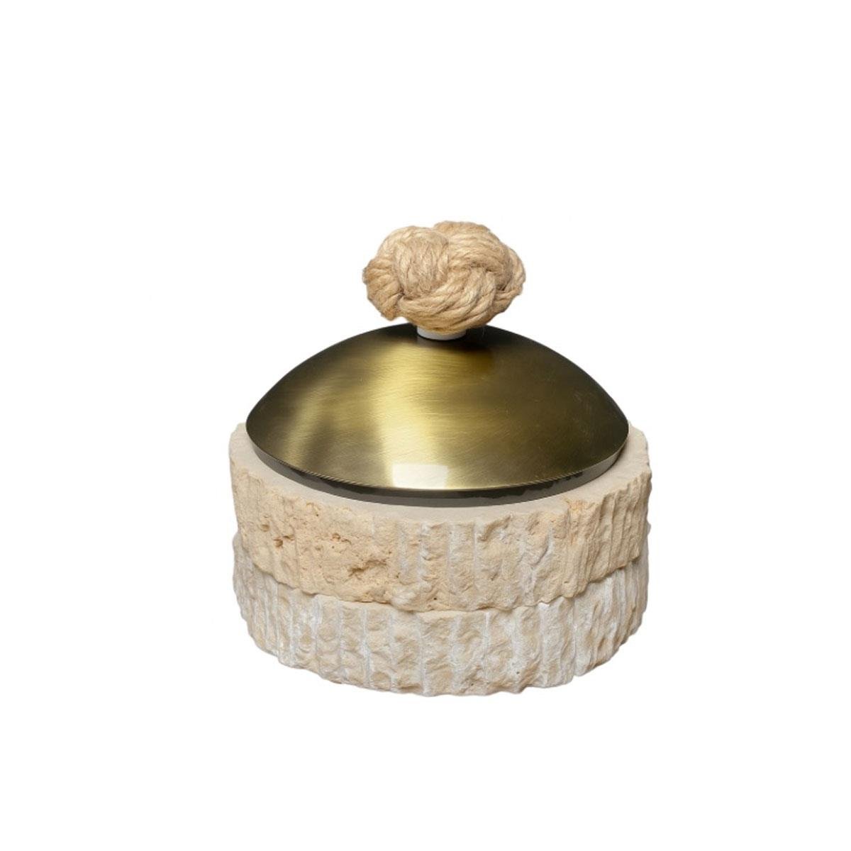 Seta Bianca Evza Natura Kapaklı Kase - Pirinç Kapaklı Traverten Dekoratif Obje