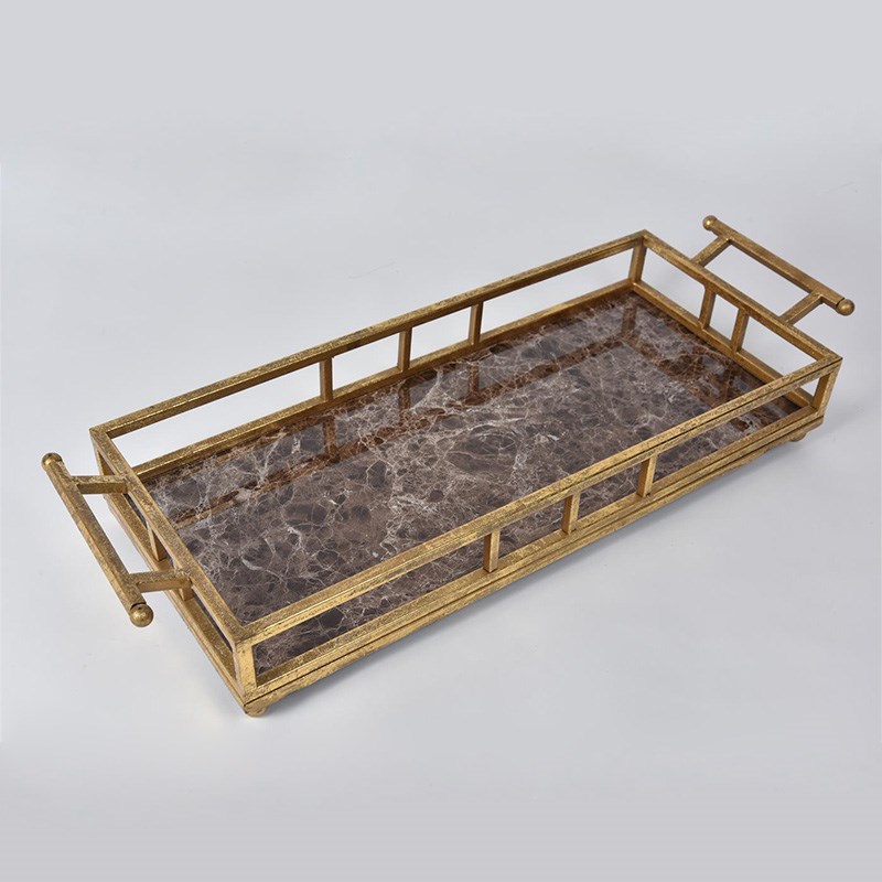 Seta Marble Dikdörtgen Altın Tepsi 69 cm - Seta Bianca