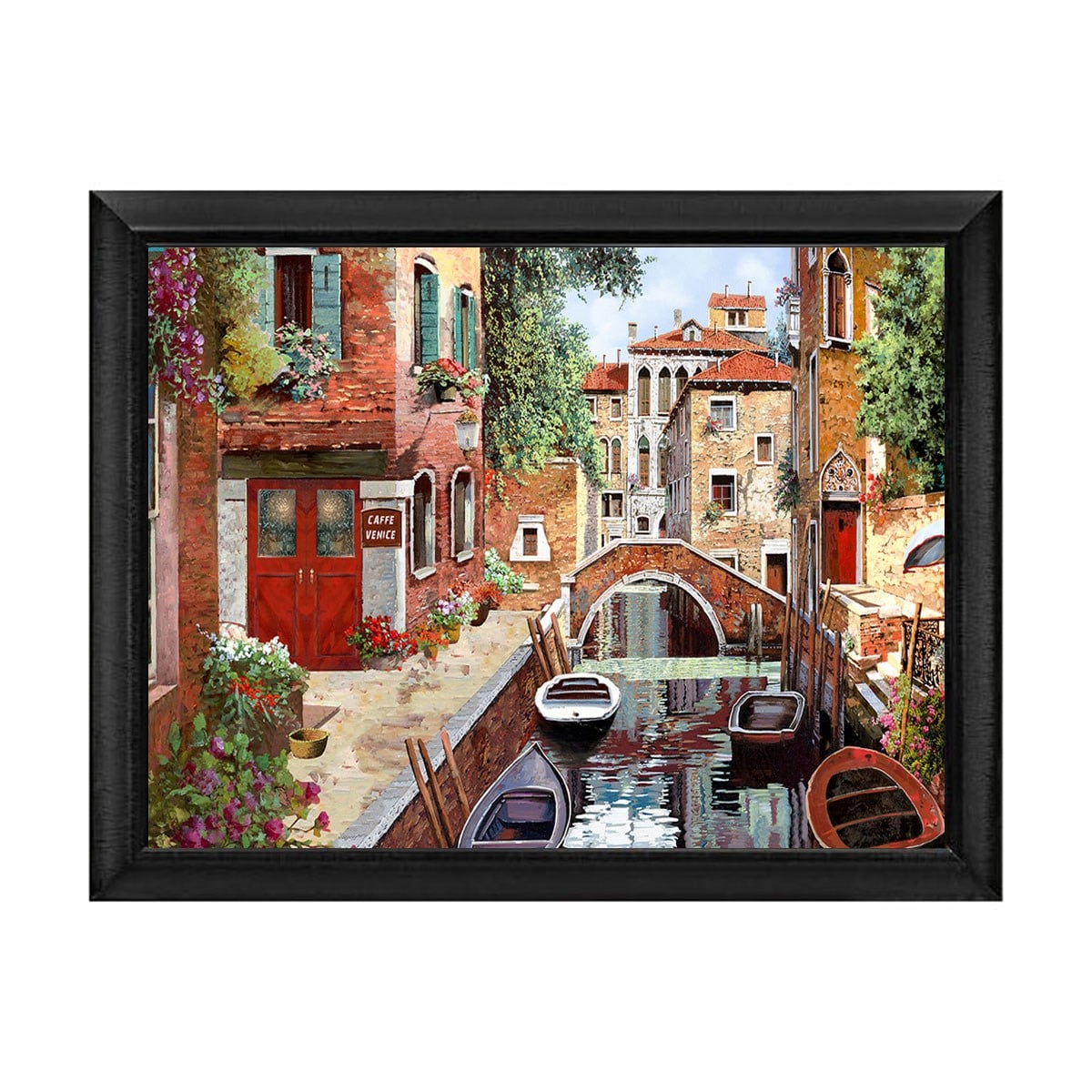 Siyah çerçeveli Venedik kafe taş köprü ve kanal manzaralı tablo ls-230 - Çamlıca Home