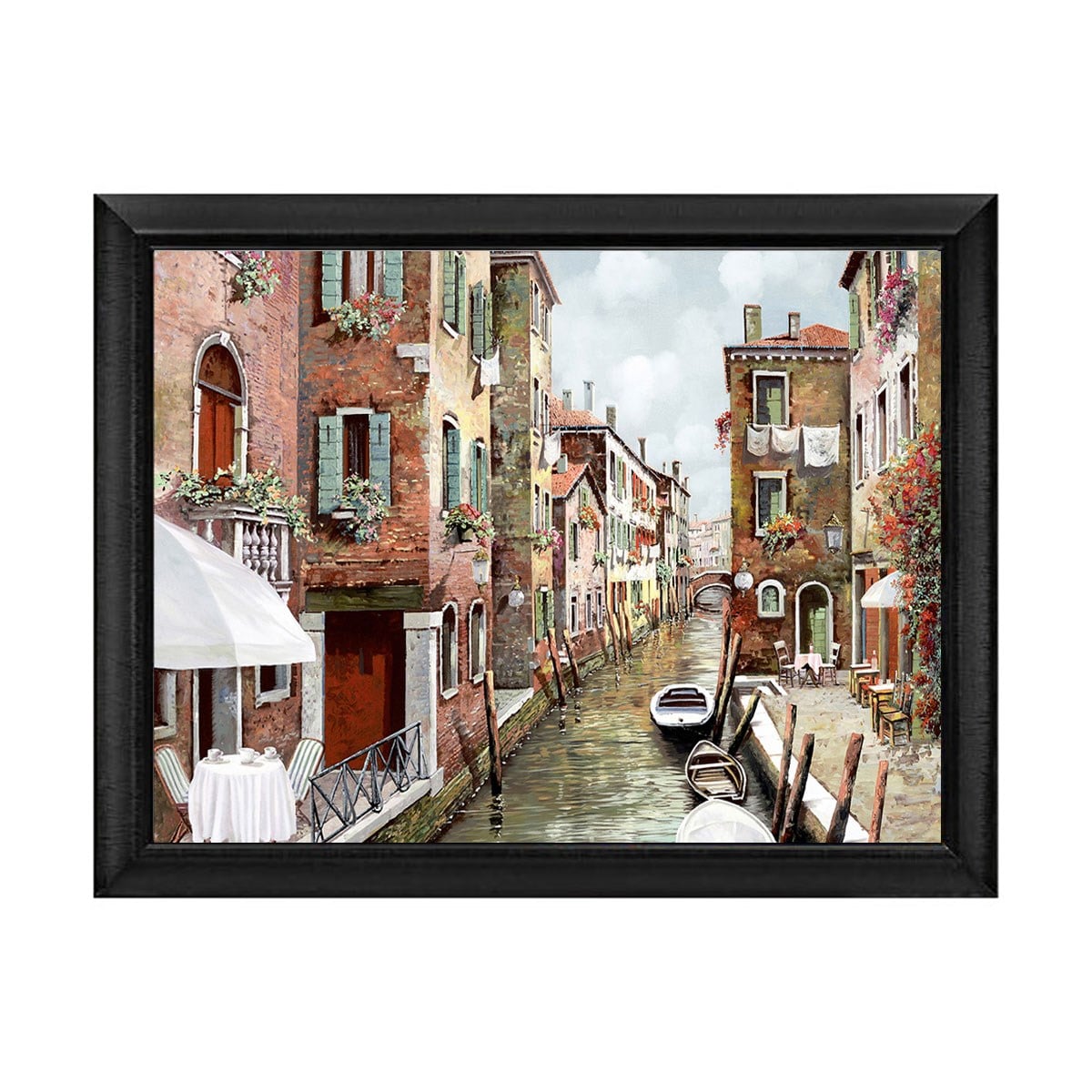 Siyah çerçeveli Venedik kanalları ve tarihi şehir manzaralı tablo ls-004 - Çamlıca Home