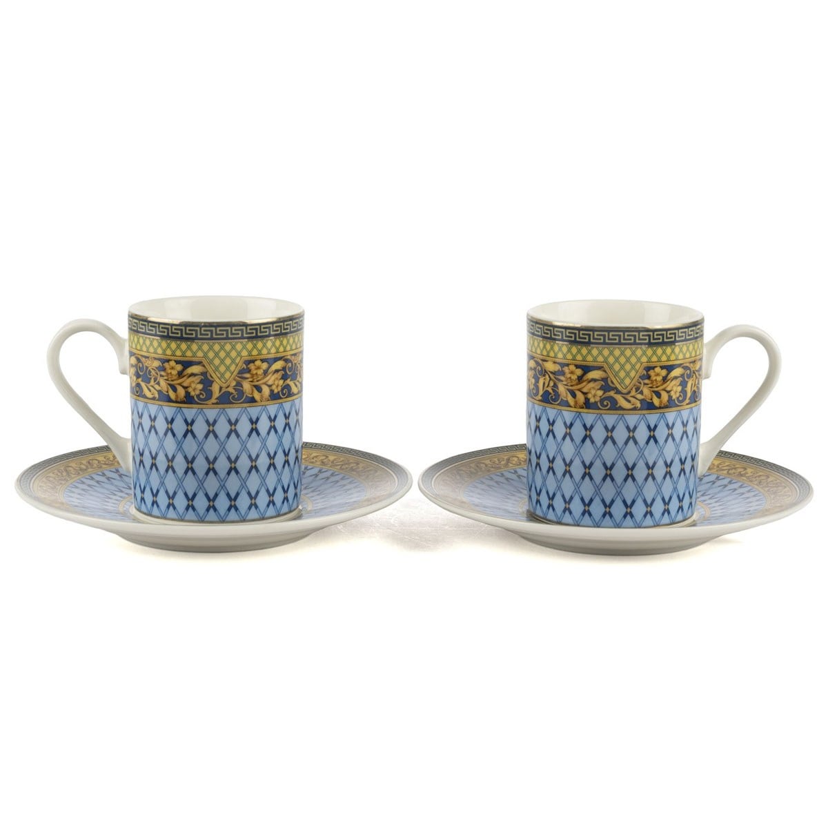 Çamlıca Home Blue Baroque mavi altın desenli 2 kişilik porselen kahve seti 100 ml