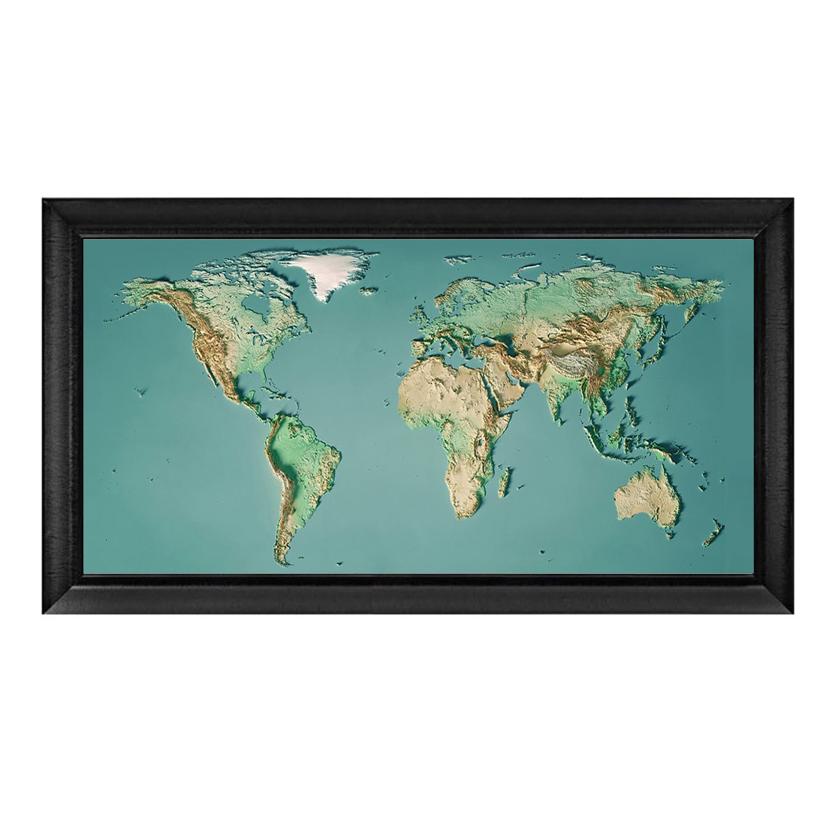Turkuaz deniz rengini öne çıkaran mat siyah profilli 60x120 cm topoğrafik harita tablosu gn-2324 Çamlıca Home