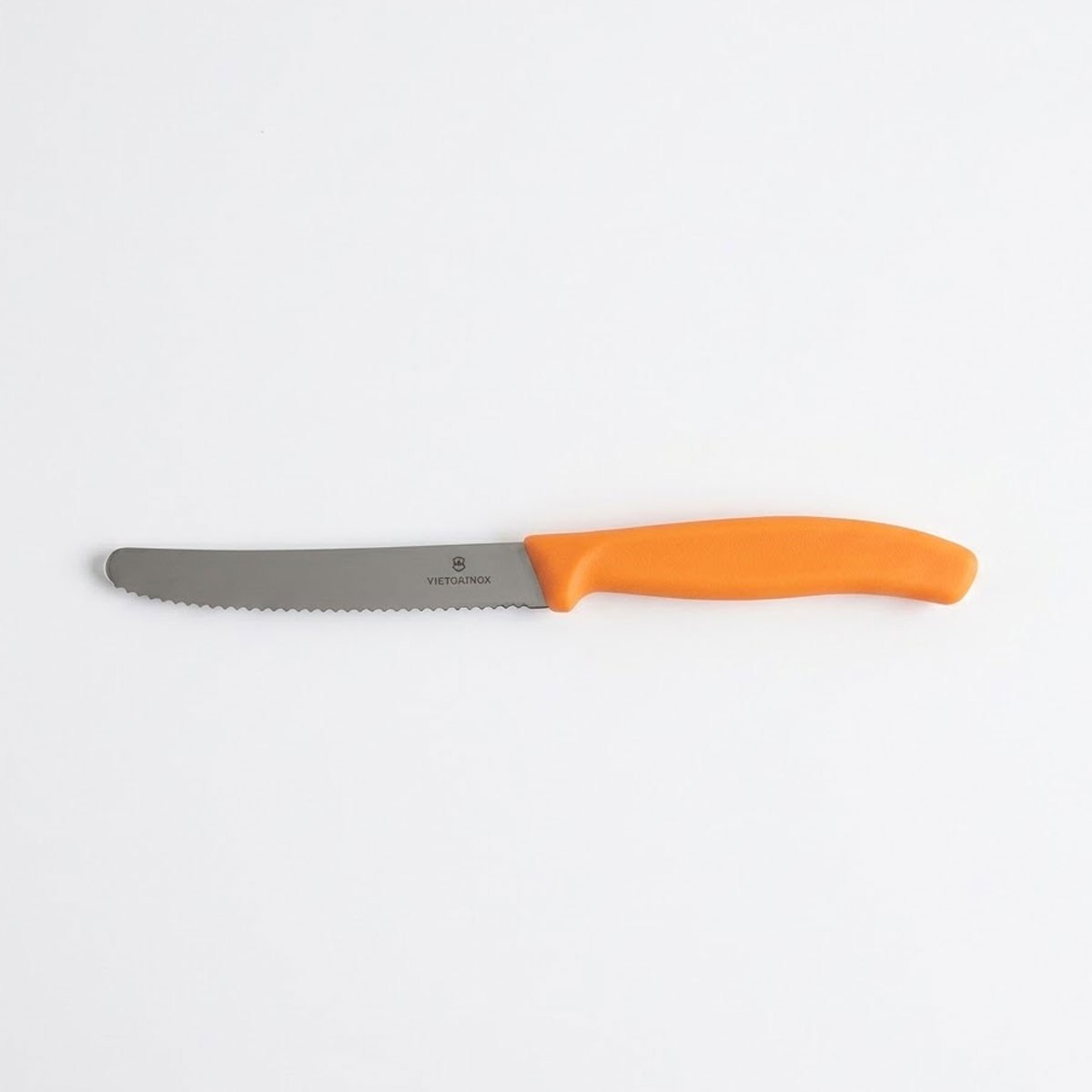 Çamlıca Home Victorinox Swiss Classic 11 cm yuvarlak küt burunlu tırtıklı turuncu domates ve sofra bıçağı