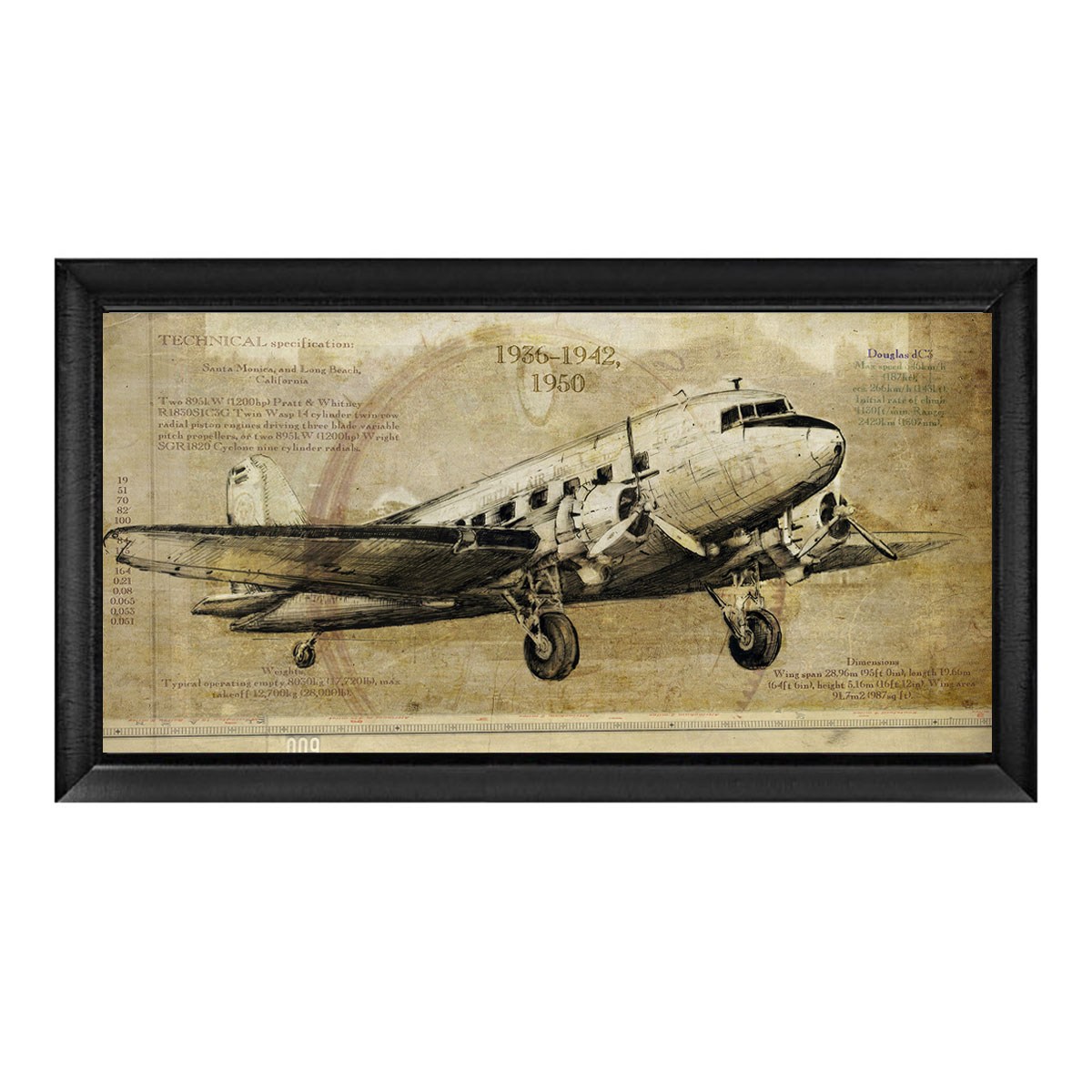 Dinlenme salonları ve ofislere maskülen şıklık katan siyah çerçeveli pervaneli uçak tablo vh-2005 Çamlıca Home