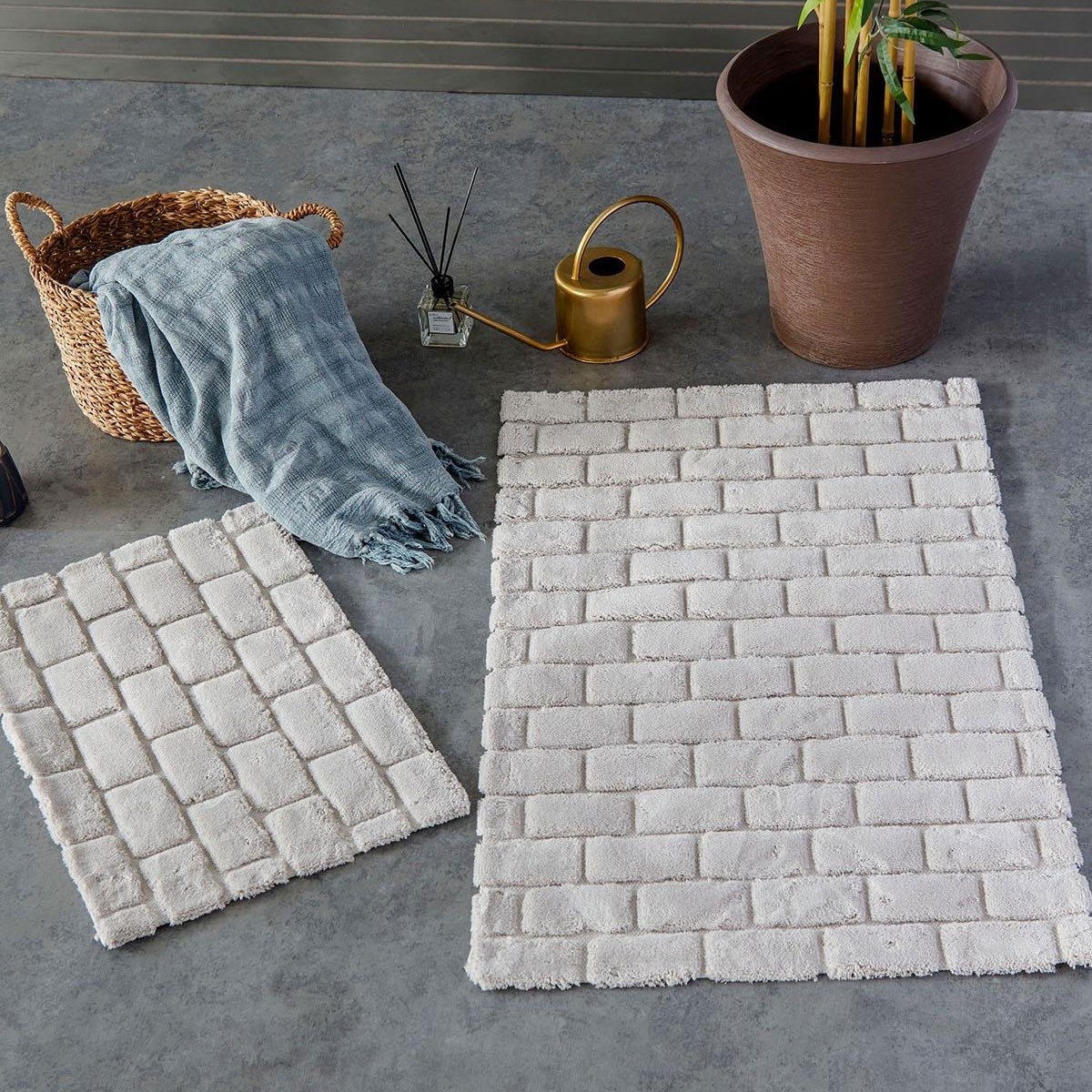 Wall Pamuk 2'li Banyo Paspas Seti 40x60 - 60x100 cm - Gri - İyi Geceler İstanbul