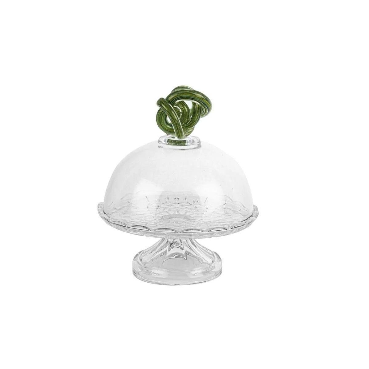 Yeşil Burgu Kulplu Kapaklı Ayaklı Cam Kek Standı 18x21 cm - Pasta Sunumu