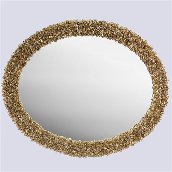 Çiftsıra Güllü Oval Ayna Altın