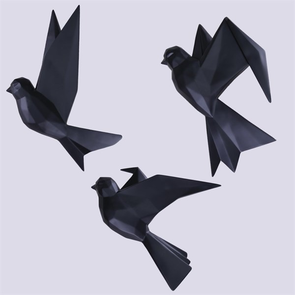 Mouette 3'lü Dekoratif Kuş Siyah