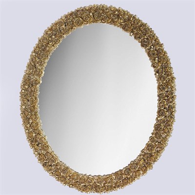Çiftsıra Güllü Oval Ayna Altın
