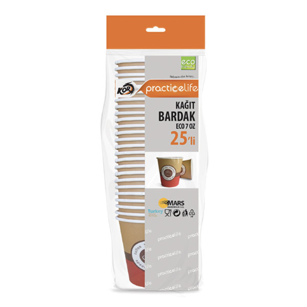 MangalPRACTICE LIFE KAĞIT BARDAK EKONOMİK 7 OZ YENİ DİZAYN 25'Lİ