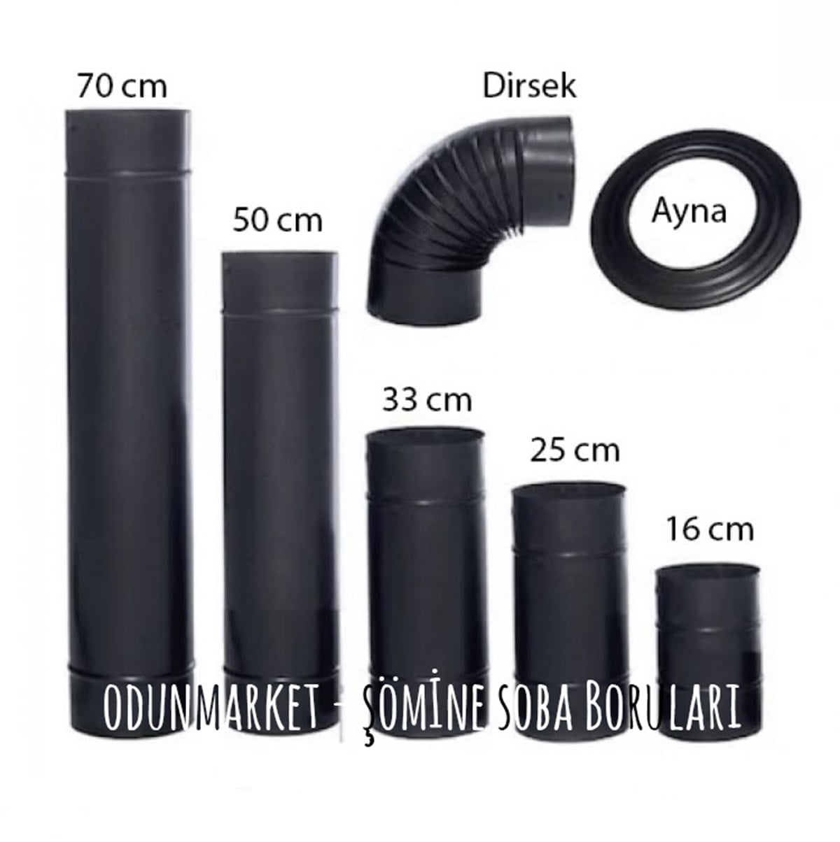 Mat Siyah Şömine Soba Borusu - 50cm 1. Kalite